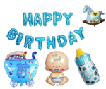 Happy Birthday Baby Boy Foil Balloon Set of 17 – Blue Letter Balloons Party Decoration