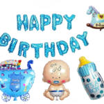 Happy Birthday Baby Boy Foil Balloon Set of 17 – Blue Letter Balloons Party Decoration