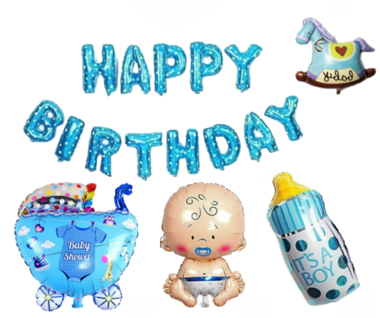 Happy Birthday Baby Boy Foil Balloon Set of 17 – Blue Letter Balloons Party Decoration