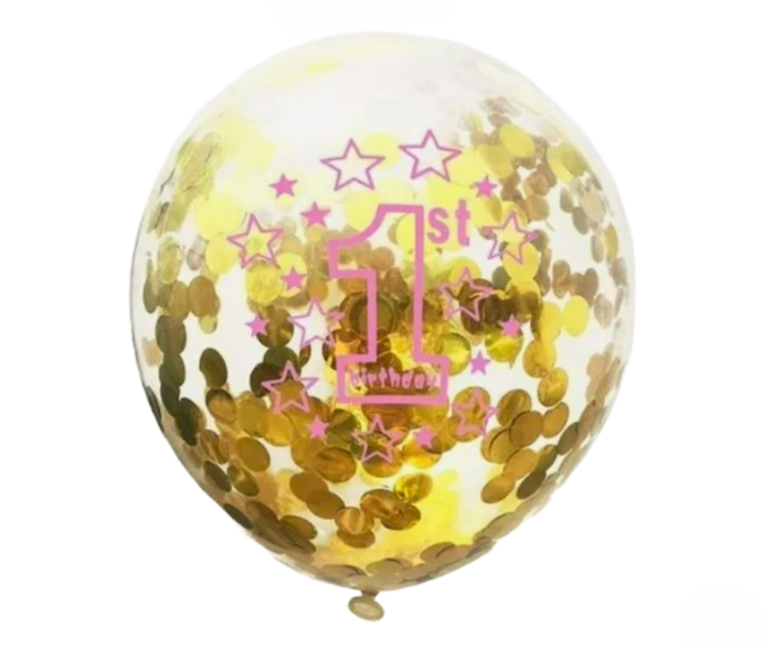 1st Birthday Balloon Set – Pink & Gold Confetti Balloons Party Decoration (12pcs) - Image 3