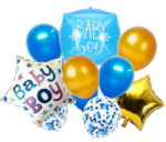 Baby Boy Balloon Decoration Set – Blue & Gold Foil & Confetti Balloons (10pcs)