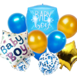 Baby Boy Balloon Decoration Set – Blue & Gold Foil & Confetti Balloons (10pcs)