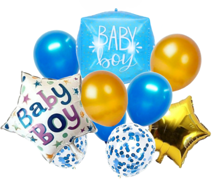 Baby Boy Balloon Decoration Set – Blue & Gold Foil & Confetti Balloons (10pcs)