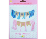 1st Birthday Banner – “ONE” Pink Letter Flag Garland Party Decoration - Image 3