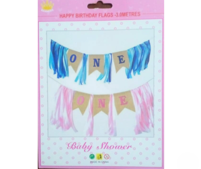 1st Birthday Banner – “ONE” Pink Letter Flag Garland Party Decoration - Image 3