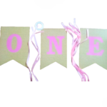 1st Birthday Banner – “ONE” Pink Letter Flag Garland Party Decoration