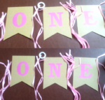 1st Birthday Banner – “ONE” Pink Letter Flag Garland Party Decoration - Image 2