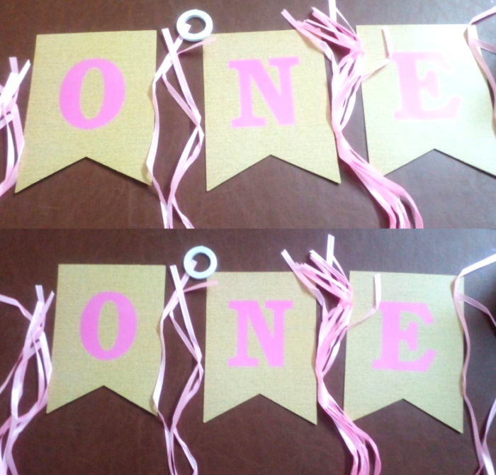 1st Birthday Banner – “ONE” Pink Letter Flag Garland Party Decoration - Image 2