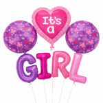 It’s a Girl Balloon Set – Baby Shower Foil Balloons with GIRL Letters & Heart Balloon