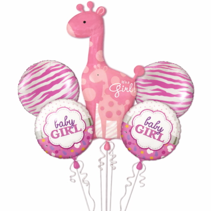 Baby Girl Balloon Set – Pink Giraffe Baby Shower Foil Balloons