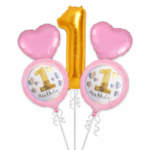 1st Birthday Girl Balloon Set of 5 (Air or Helium Fill)