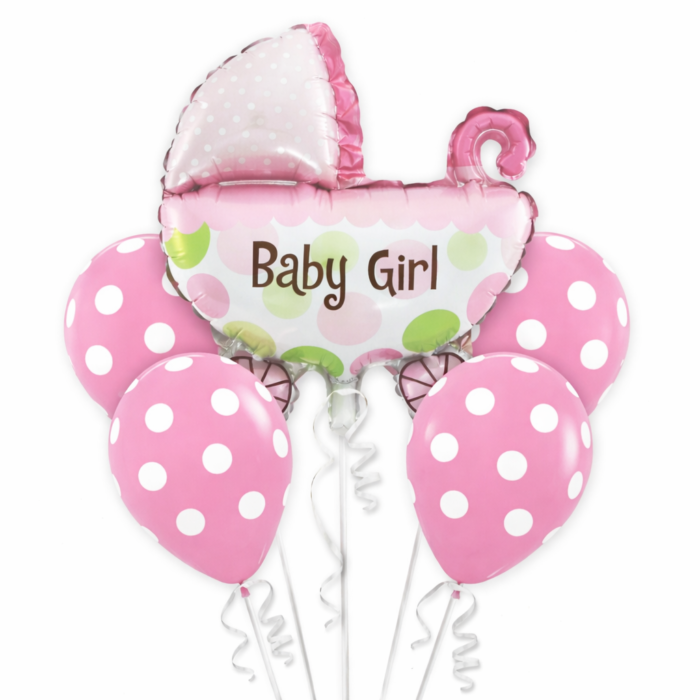 Baby Girl Pram Balloon Set of 5 (Air or Helium Fill) - Image 1