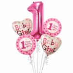 1st Birthday Girl Balloon Kit Set of 5 (Air or Helium Fill)