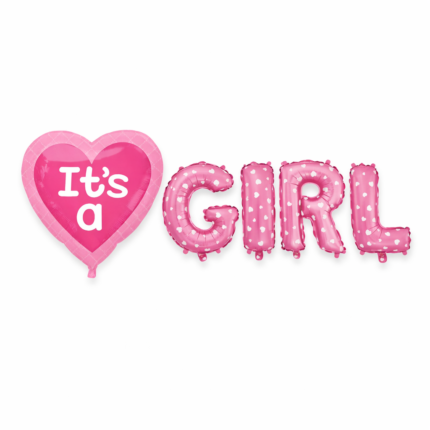 It’s a Girl Foil Balloon Set – Heart & Letter Balloons Baby Shower Decoration