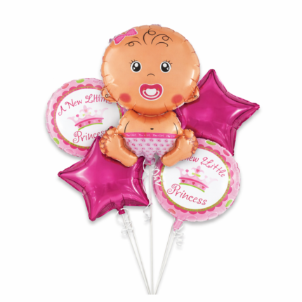 Baby Girl Foil Balloon Set – Cute Baby & Star Balloons Baby Shower Decoration (5pcs)