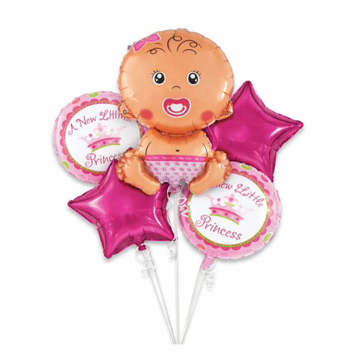 Baby Girl Foil Balloon Set – Cute Baby & Star Balloons Baby Shower Decoration (5pcs) - Image 1