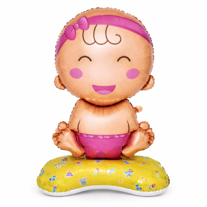 Baby Girl Foil Balloon Standee – Cute Sitting Baby Balloon Decoration (110cm) - Image 1