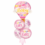 Welcome Baby Girl Foil Balloon Set – Hot Air Balloon & Round Balloons (5pcs)