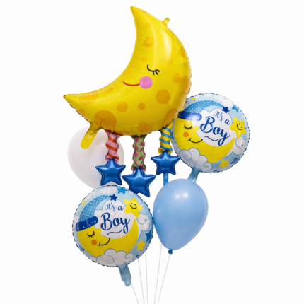 Moon “It’s a Boy” Balloon Set – Baby Shower Blue Foil & Latex Balloon Kit