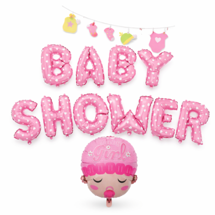 Baby Shower Balloon Banner Set – Pink Letter Foil Balloons with Baby Girl Balloon (11pcs)