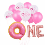 12pcs Pink ONE Balloon Set – First Birthday Decor