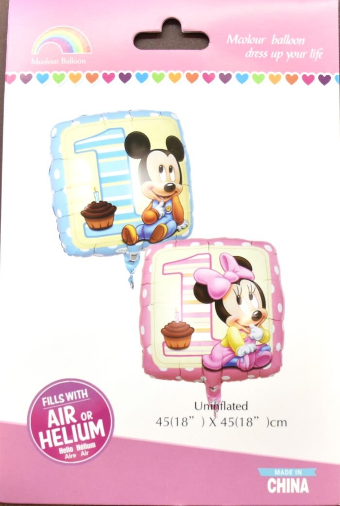 1st Birthday Foil Balloon Set – Cartoon Baby Boy & Girl Number Balloons (18 Inch) - Image 1