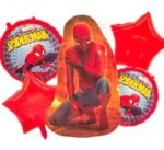 Set of 5 cartoon character foil balloons superhero theme (red)