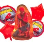 Set of 5 cartoon character foil balloons superhero theme (red)