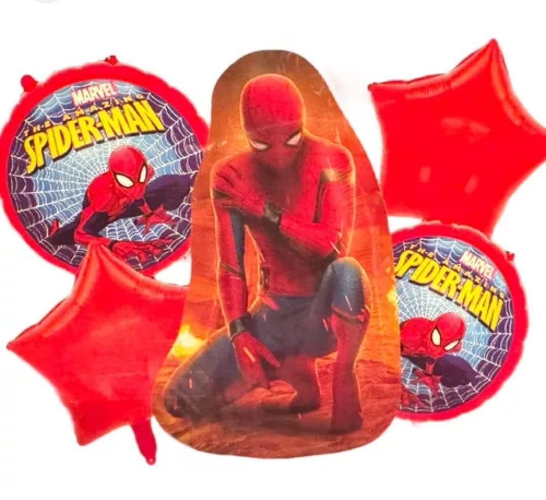 61ErmbFI3aL._SL1080_ Set of 5 cartoon character foil balloons superhero theme (red) - Image 1