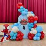 Spider-Man Birthday Decoration Package | 250 Balloon Arch, Custom Backdrop & Spider-Man Cutout