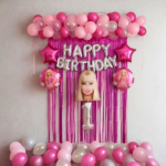 Barbie Theme 1st Birthday Backdrop & Balloon Decoration Set