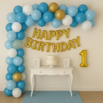 1st Birthday Balloon Decoration Kit (Blue, White & Gold Theme) | Balloonwala
