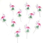 Pink & Green Flamingo Cake Topper Candles - Image 2