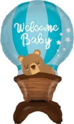 Welcome Baby Hot Air Balloon Foil Balloon | Blue Teddy Bear Baby Shower Decoration Balloon