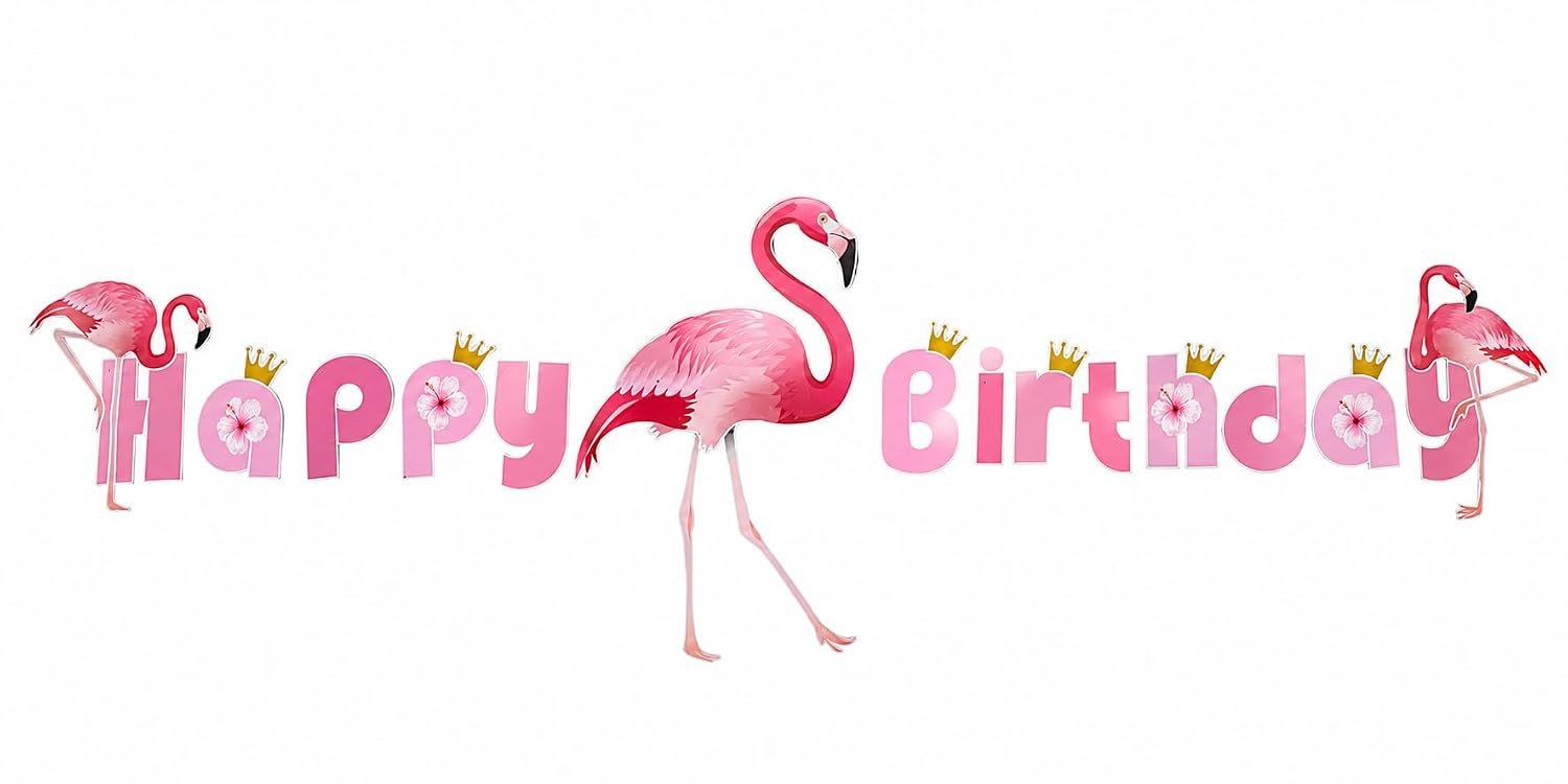 51F3WQivs4L._SL1500_ Flamingo Theme Happy Birthday Paper Banner - Image 1