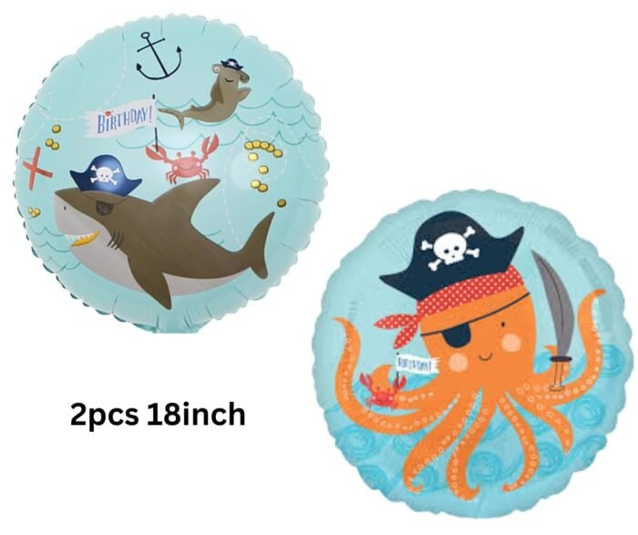 Set of 5 Shark Foil Balloon Pirate Theme Whale Fish Balloon - Image 4