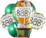 Set of 5 Jungle Safari Animal Theme Welcome Baby Foil Balloons