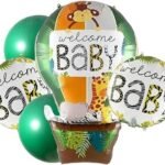 Set of 5 Jungle Safari Animal Theme Welcome Baby Foil Balloons