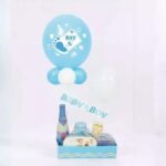Baby Boy Gift Hamper Basket with Printed Balloons & treats