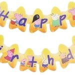 1pack Peppa Pig Happy Birthday Banner with Gold Star Kids Birth day Decoration