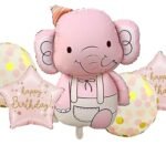 Elephant Balloons Set, Pink Elephant with Happy Birthday