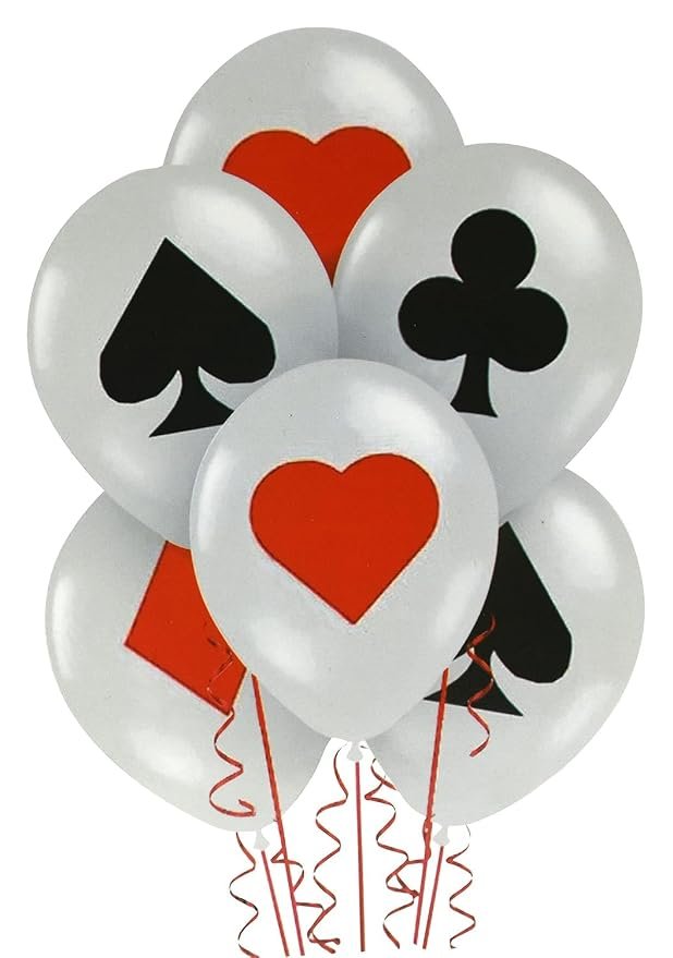 613+ObMn3qL._SY879_ 6 pcs Playing Card Poker Pattern Casino Latex Balloons - Image 1