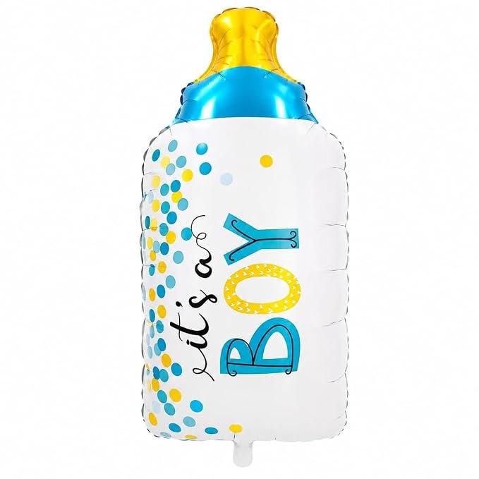 61PAkHEw2dL._SX679_ 30 Inch Foil Balloon Baby Bottle Its a Boy Blue Party Decorations - Image 1
