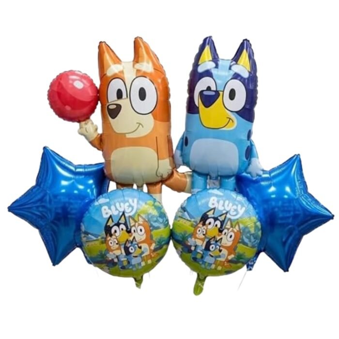 Bluey Birthday Decoration Combo Set, 6pcs Bluey Foil Balloons with Happy Birthday Banne - Image 3