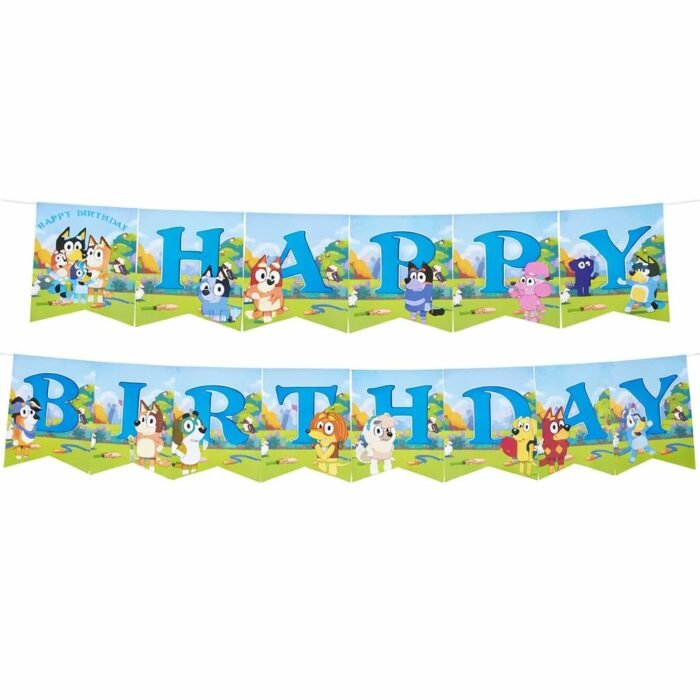 Bluey Birthday Decoration Combo Set, 5pcs Bluey Foil Balloons with Happy Birthday Banner - Image 4