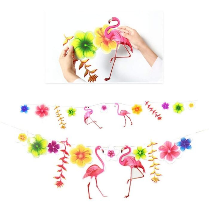 3M Tropical Flamingo Leaves Banner Flower Garland Paper Flag - Image 4