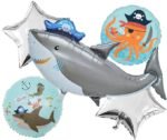 Set of 5 Shark Foil Balloon Pirate Theme Whale Fish Balloon