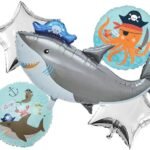 Set of 5 Shark Foil Balloon Pirate Theme Whale Fish Balloon