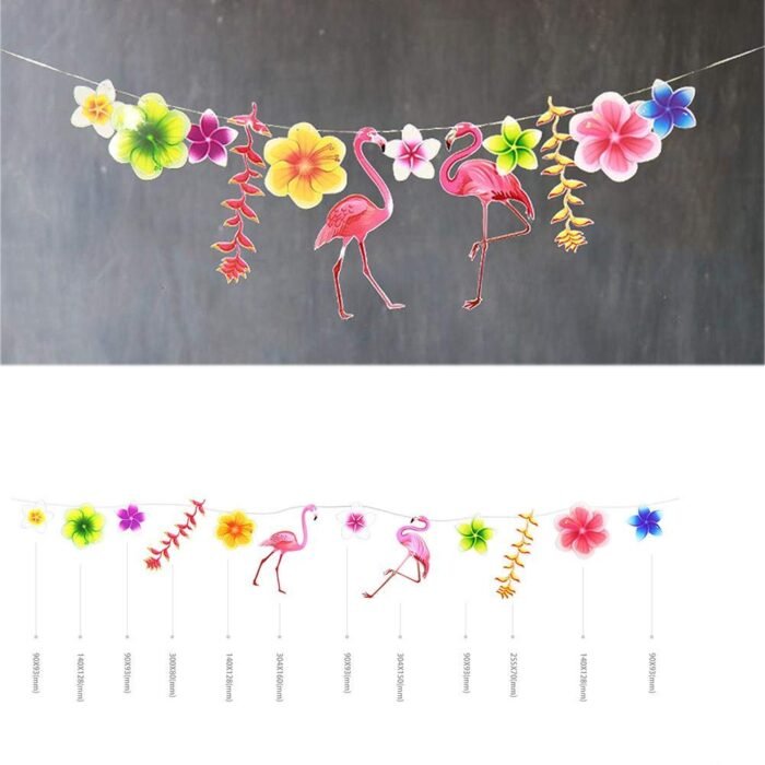 3M Tropical Flamingo Leaves Banner Flower Garland Paper Flag - Image 3
