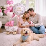 Elevate your baby shower or welcome baby party with this 7-piece pastel pink & cream foil balloon set, featuring a cradle centerpiece and 'Oh Baby' accent balloon. - Image 4
